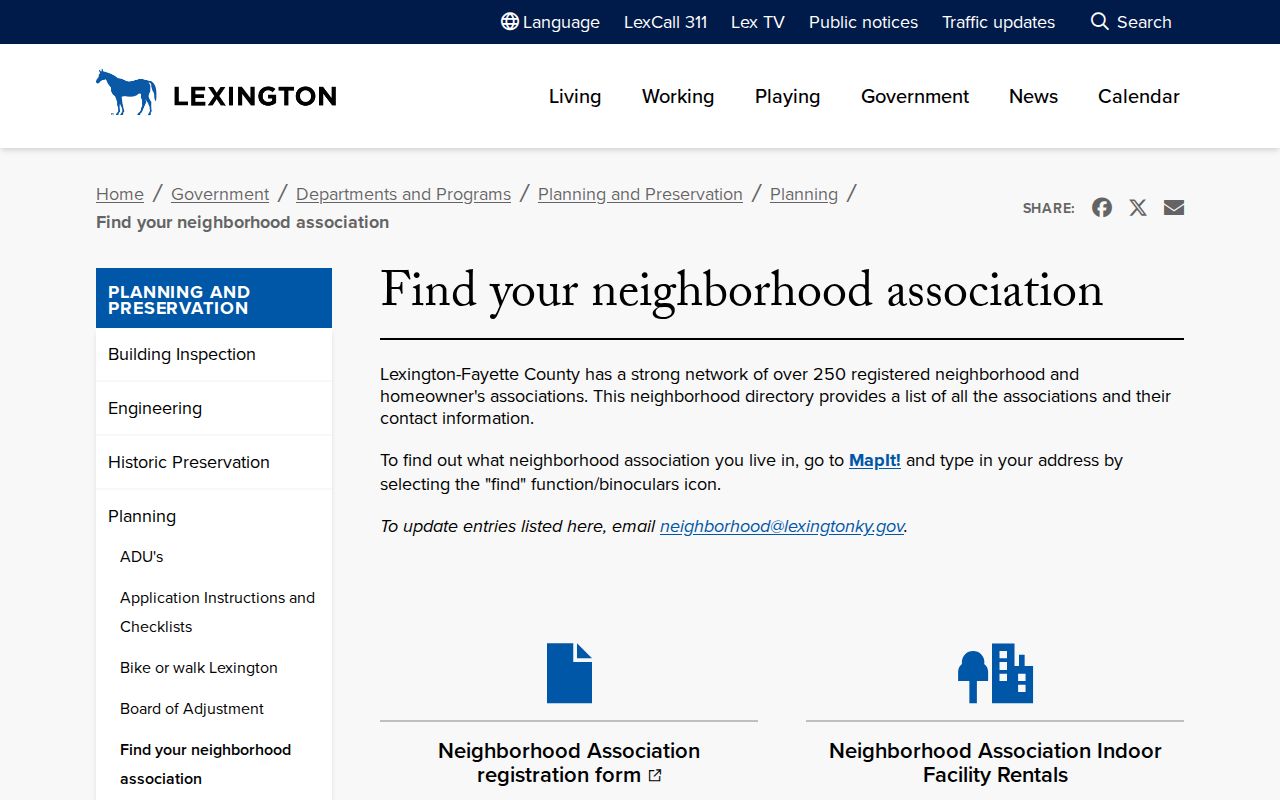Kentucky neighbors find Lexington neighborhood associations by address with official contacts