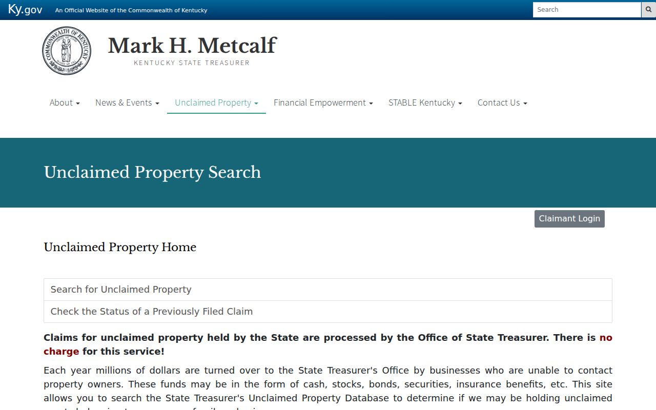 Kentucky residents directory reference to the state unclaimed property name search