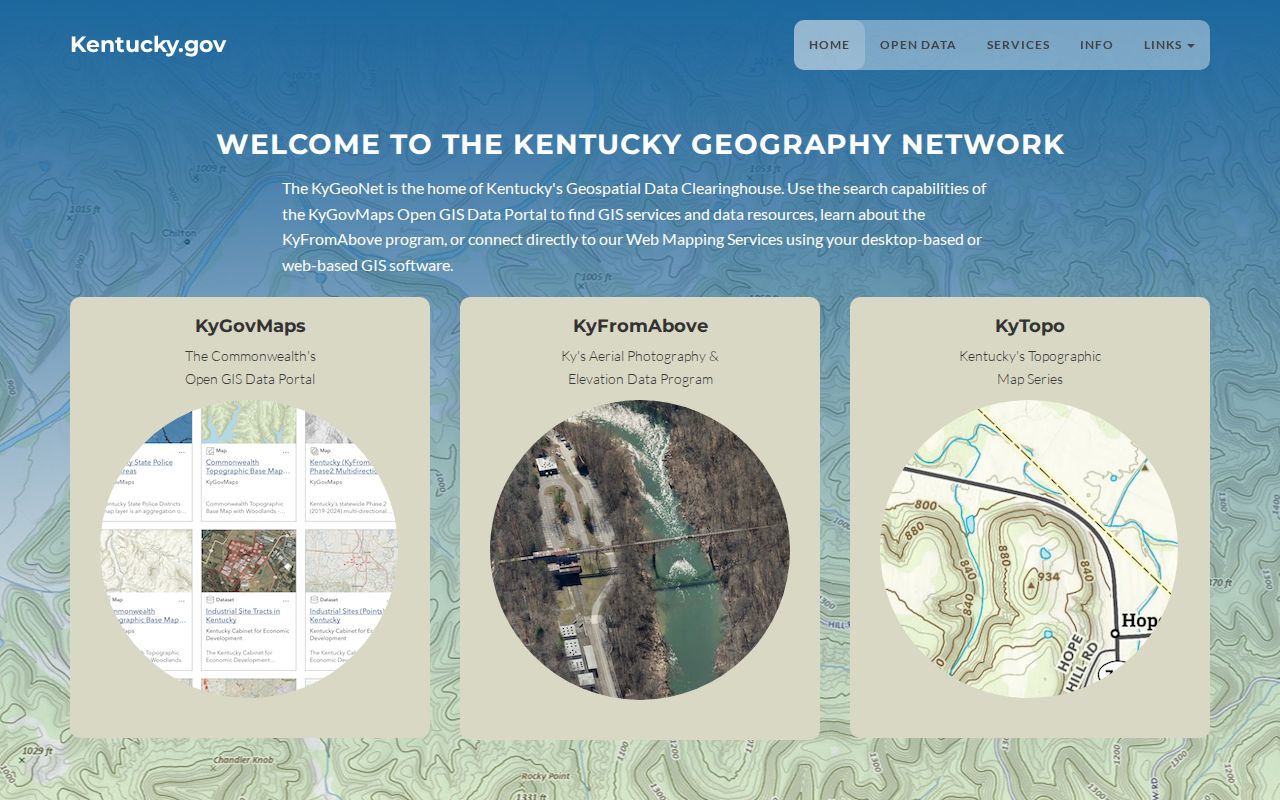 Kentucky neighbors GIS map context on the statewide Kentucky Geography Network