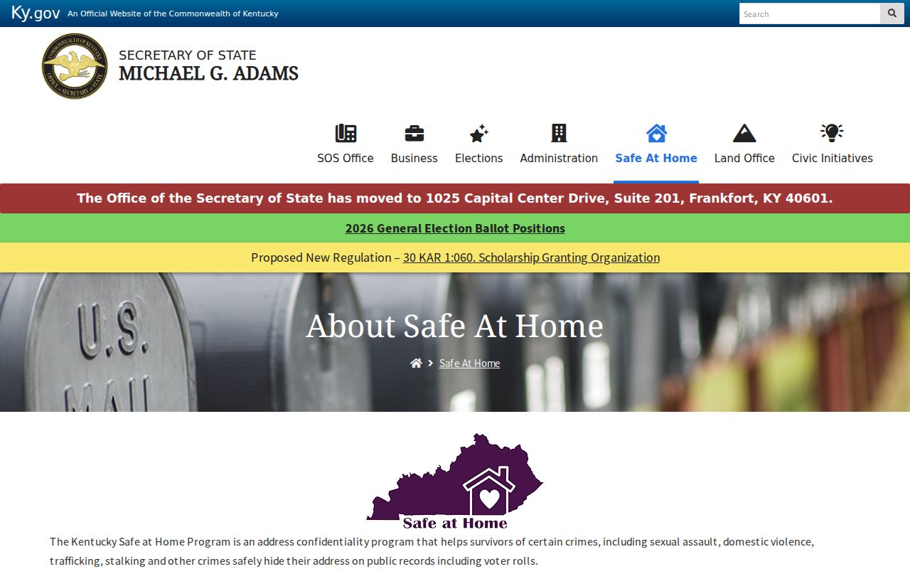 Kentucky resident lookup privacy reference: Safe at Home substitute address and mail-forwarding information