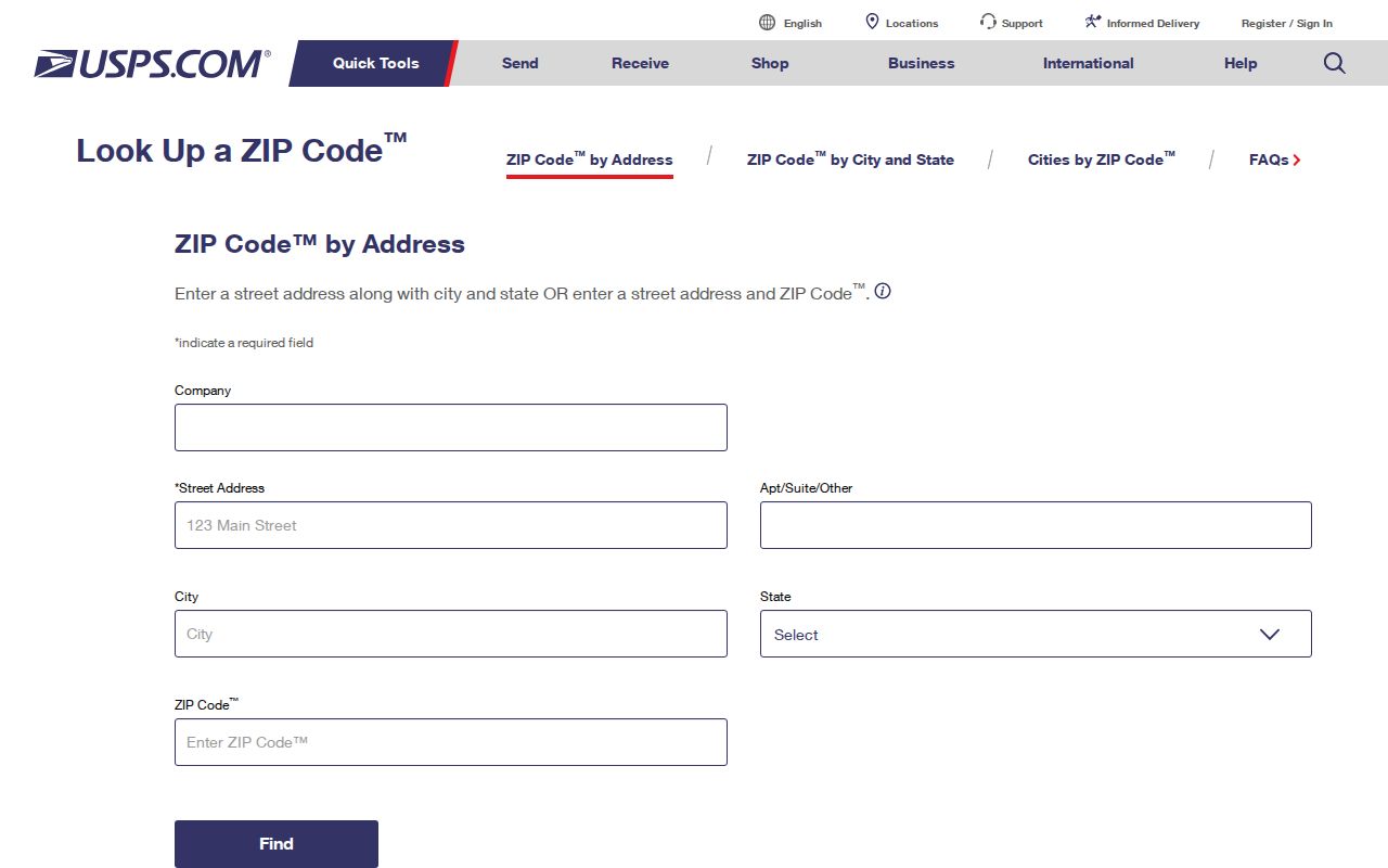 Kentucky ZIP code reference: USPS address form for checking a delivery ZIP